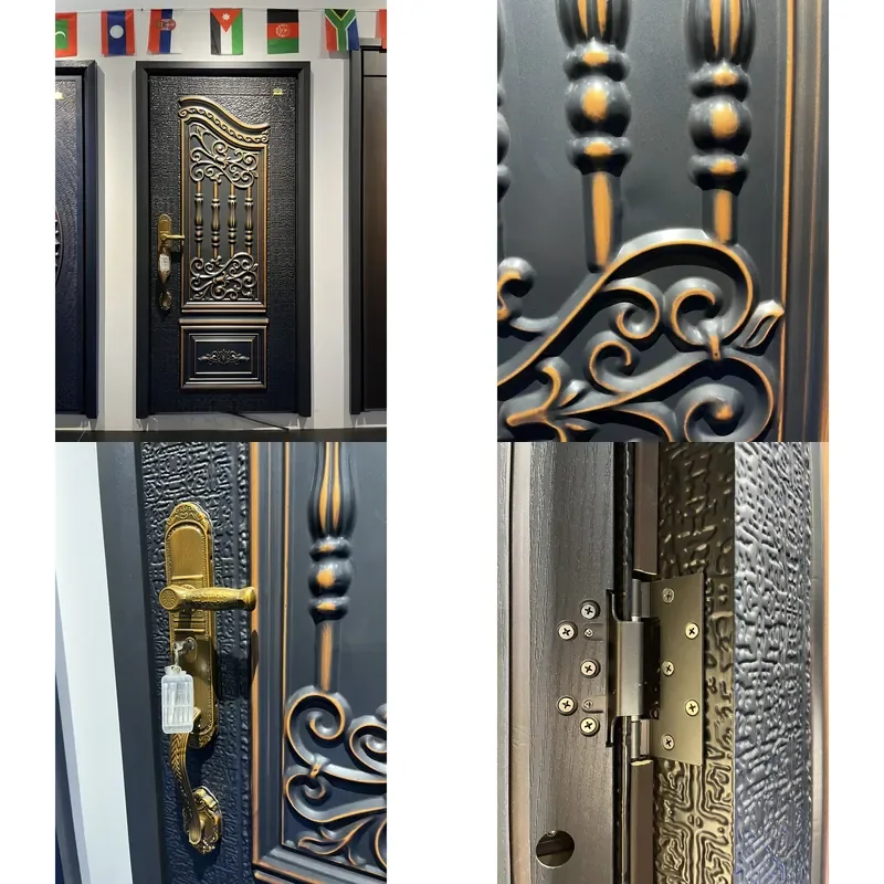 2026 Africa Bestselling Steel Entrance Door Hot Sale Imitation-Copper Finish Durable Anti-rust Security Door for Residential
