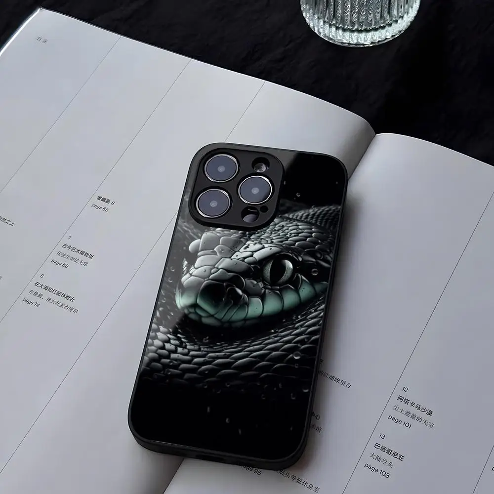 New Black Snake Phone Case Tempered Glass For iPhone 13 14 16 12 15 11 Pro XS Max Plus Mini X XR SE2020 Coque