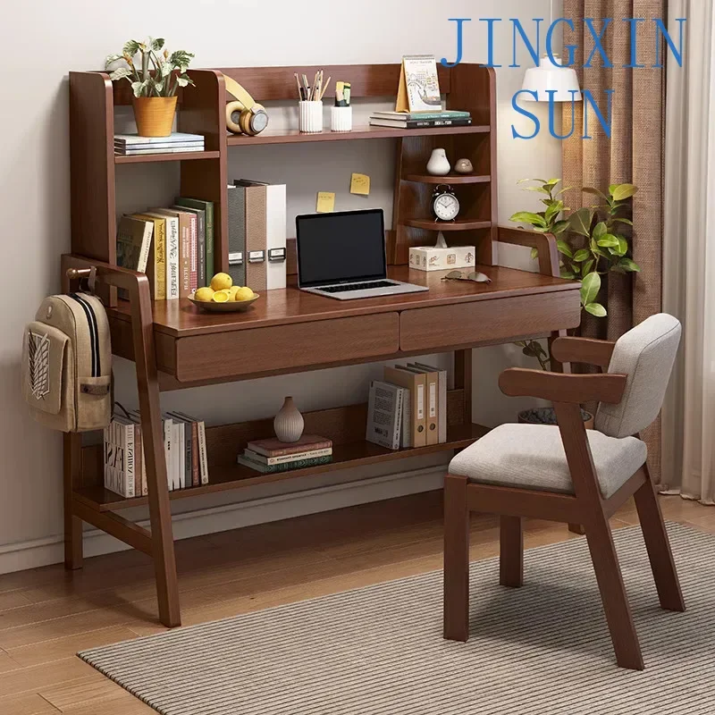Desk home student bookshelf integrated solid wood leg writing simple study desk and chair computer desk