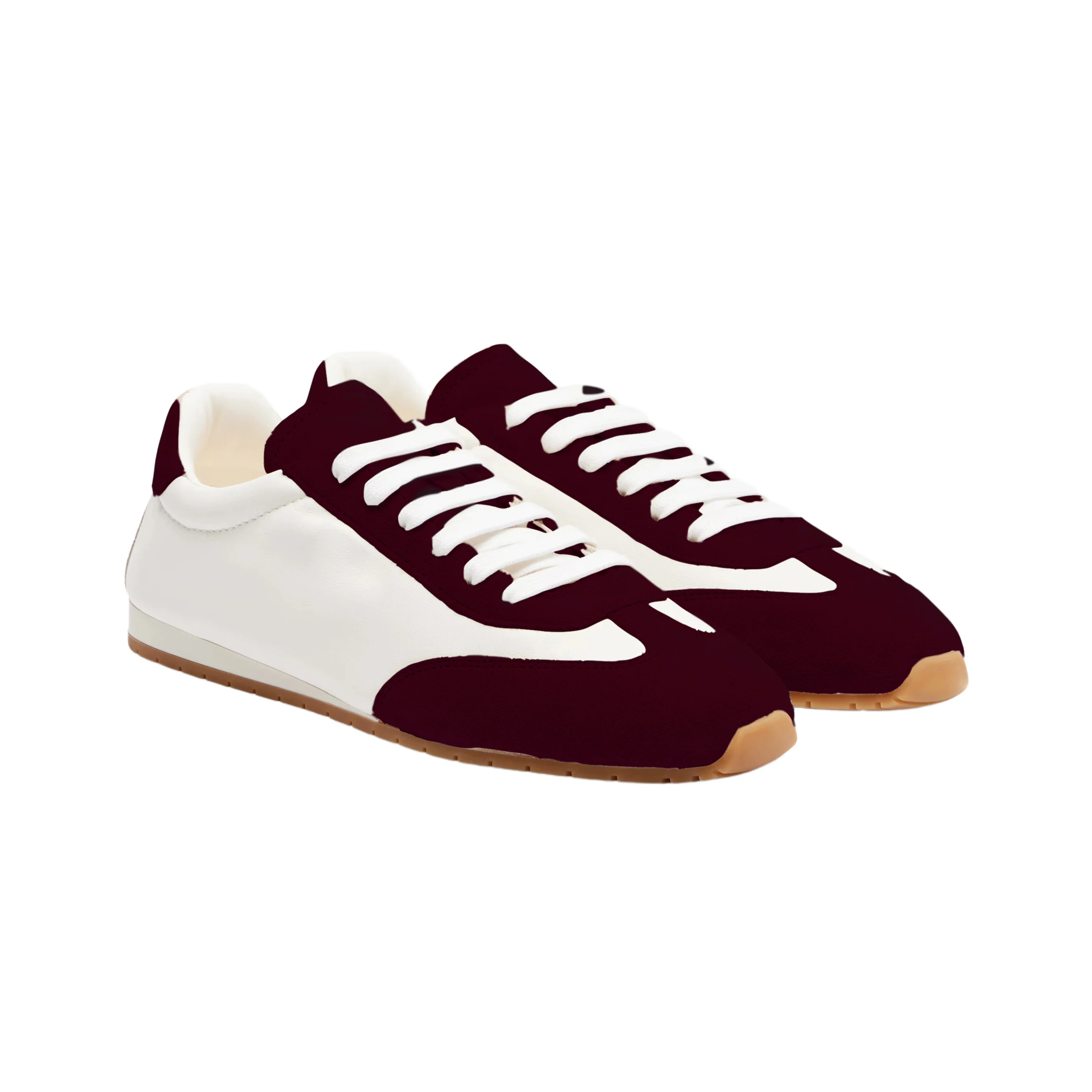 Women's Cow Suede Lace-Up Sneakers - Round Toe Flats Shoes