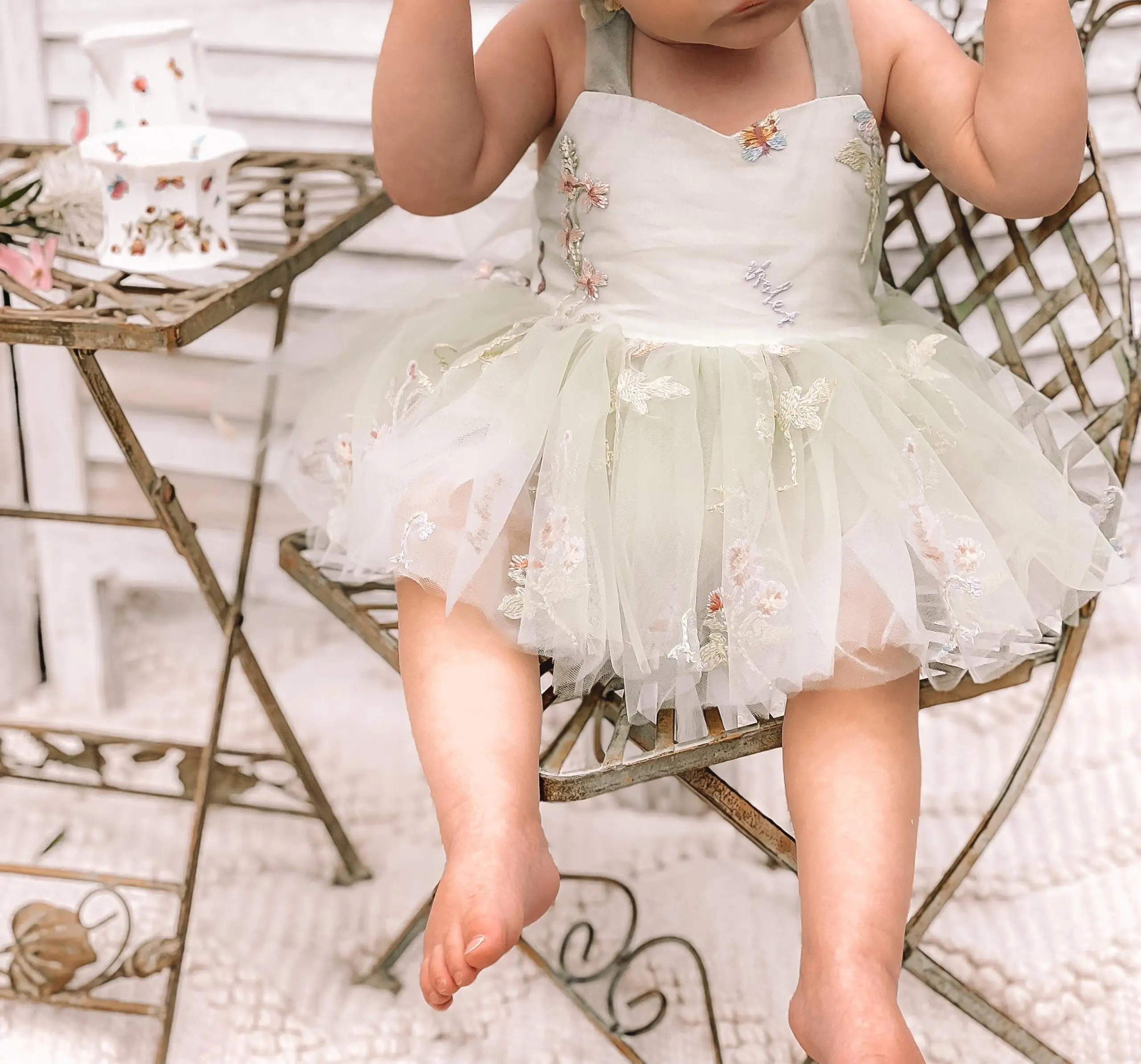 Newborn Baby Romper Dress Lacy Flowers Sling Dress Baby Dress Princess Birthday Dress 0-24 Months