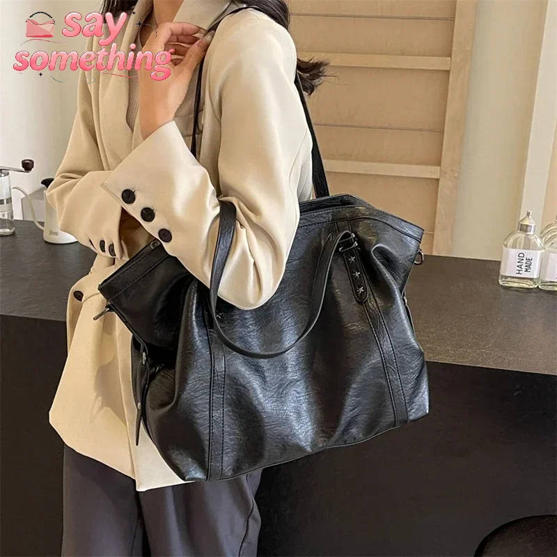 

Large Sized Tote Bags For Women Soft PU Leather Pure Color Large Capacity Shopper Shoulder Crossbody Bag High Quality Handbags