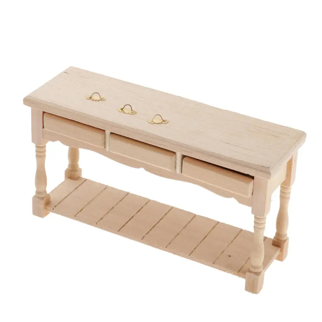 1:12 صانعة حجرة طعام خشبية مصغرة غير مطلية مع 3 أدراج