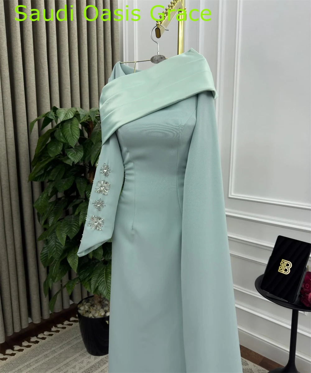 Customized Formal Green Jersey Evening Dress Fashion Boat Neck Off the Shoulder Long Sleeves Party Dress Fashion Celebrity Gowns image 4