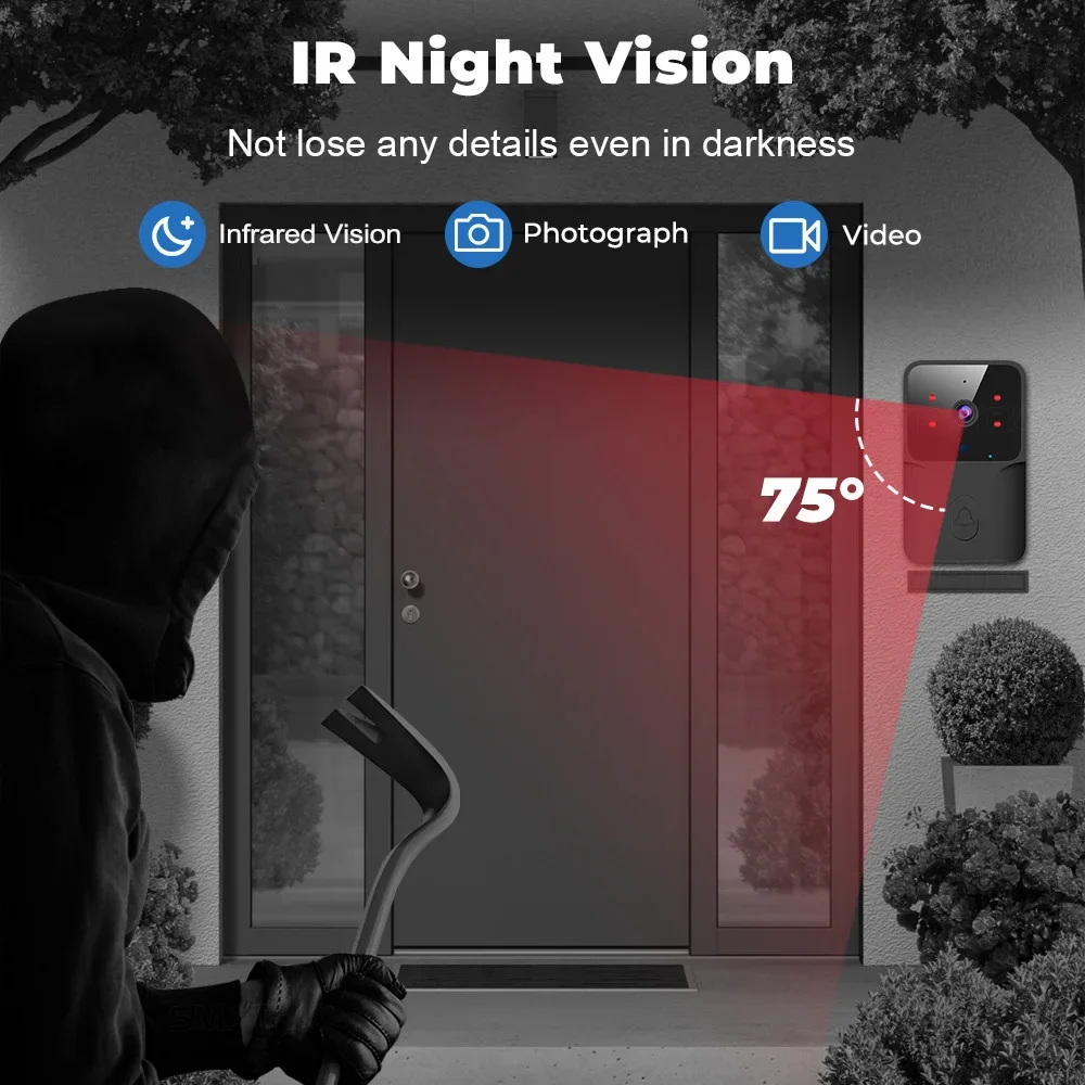 Smart Home WiFi Video Doorbell Wireless HD Camera with IR Alarm Night Vision Voice Talk Door Bell Intercom for Home Security
