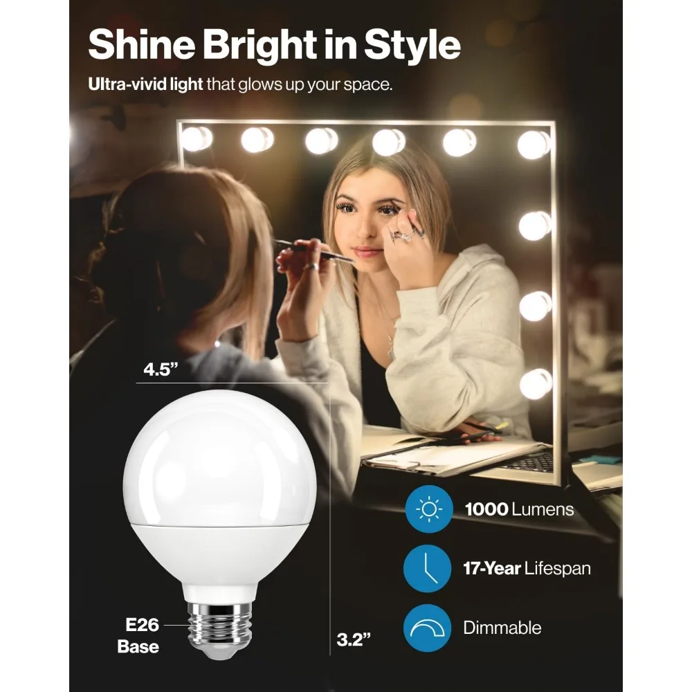 60 عبوة من مصابيح الزينة LED G25 Globe، مخرج عالي للحمام، 1000 لومن، 11 وات (ما يعادل 100 وات)، 3000 كلفن أبيض دافئ، موفر للطاقة