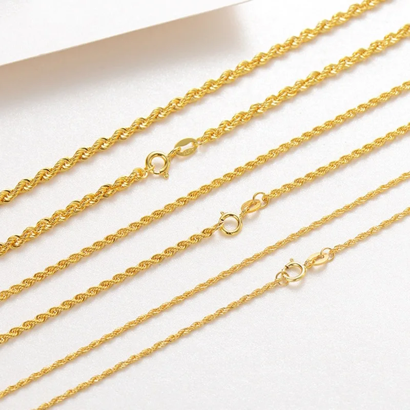 

18k Yellow Gold Twisted Rope Necklace 1.1-3.1g Real Au750 Gold Chain Link Necklaces 45-50cm Birthday Gift Fine Jewelry