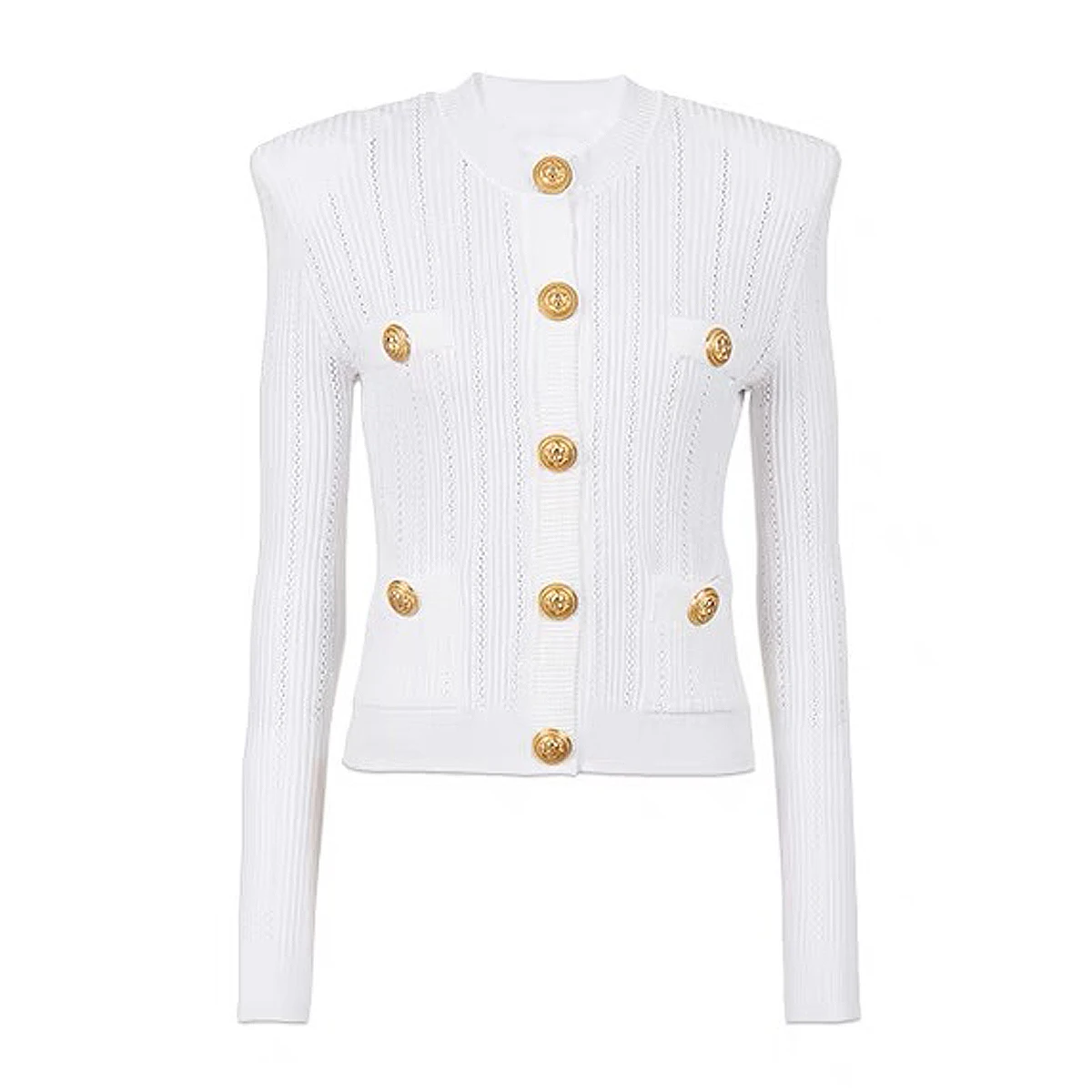 Quality Spot 2024 Spring And Autumn New Long Sleeve Short Round Neck Cut-out Knit Top Fashion Cardigan Jacket Women