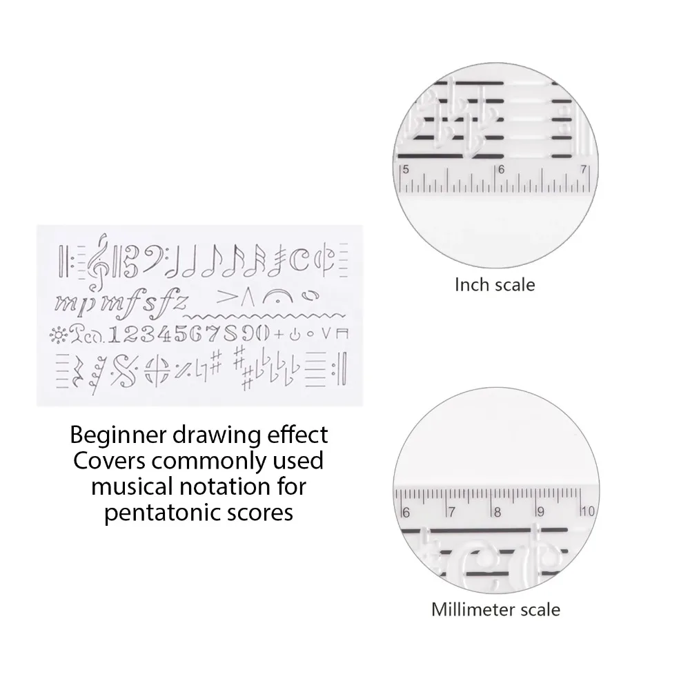 PP Music Template Ruler - Dual Scales Curve for Composer Sheet & Drawing, Transparent Stencil W/Silk Screen Symbols (Note/Rest)
