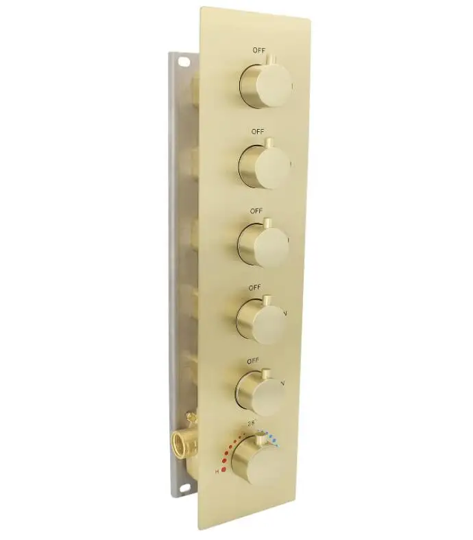 

Brushed Gold 5-Function Brass Concealed Thermostatic Mixer Shower Valve with 6 Round Knobs