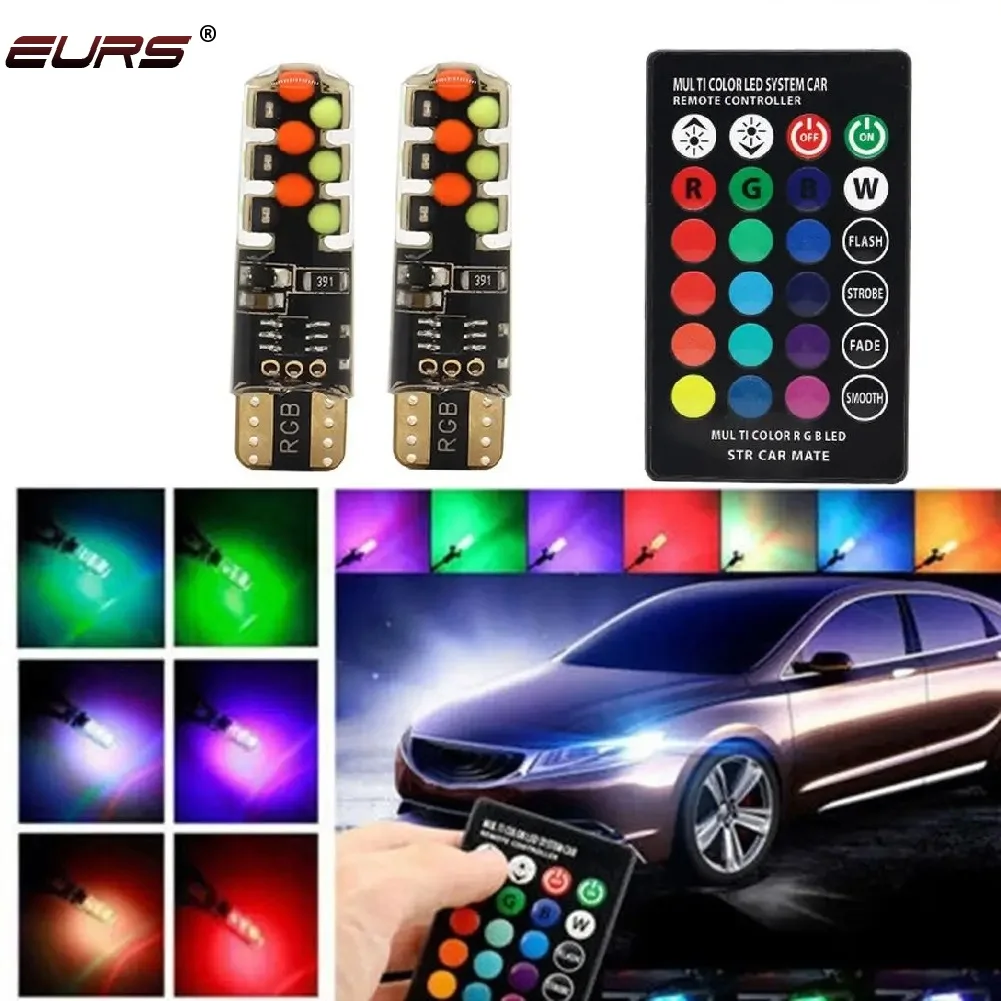 Remote Controlled T10 RGB Atmosphere Light with Silicone Car Wide Light Strobe Flash  Light Reading Lamp Motorcycle Equipment