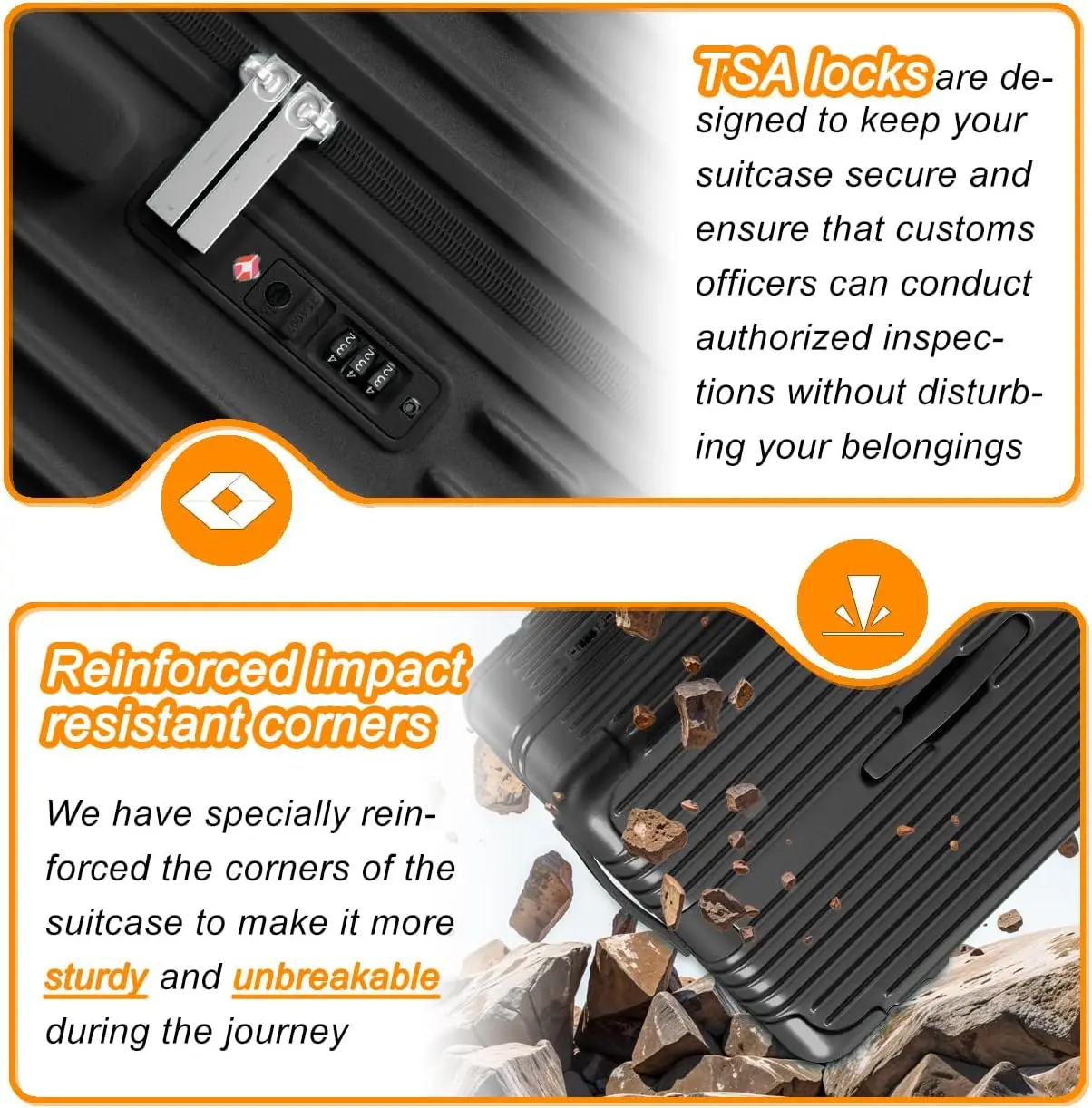 Malas PC e ABS com rodas duplas Spinner, bagagem Airline Aprovado com Tsa Lock, 2 "Black, 22x14x9