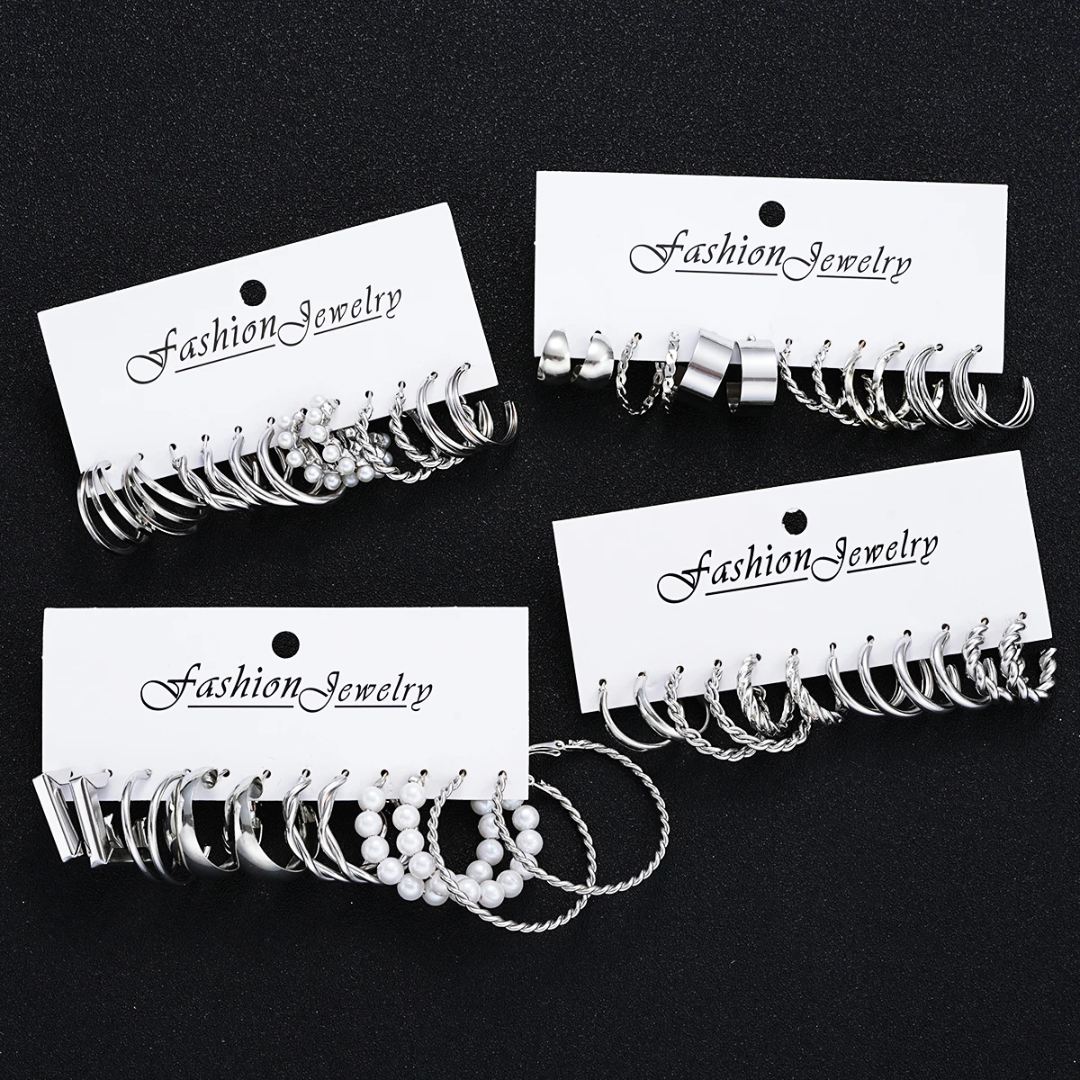 24 Pcs Fashion Vintage Hoop Earrings Set for Women Boho Metal Circle Geometric Twist Pearl Studs Earrings Trendy Jewelry Gifts