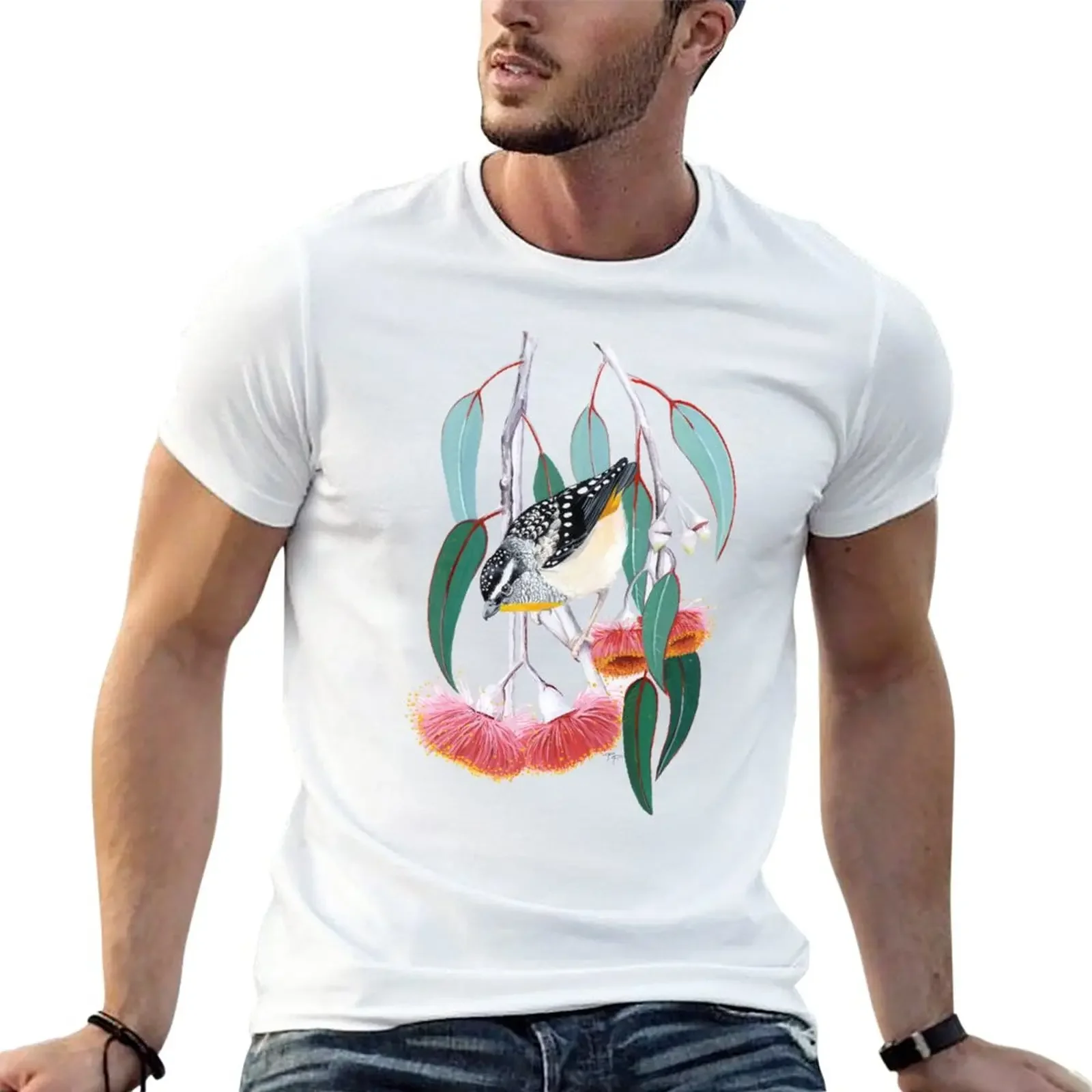 New Pardalote and Silver Princess Gum T-Shirt t-shirts man custom t shirt Short sleeve oversized t shirts Men's cotton t-shirt