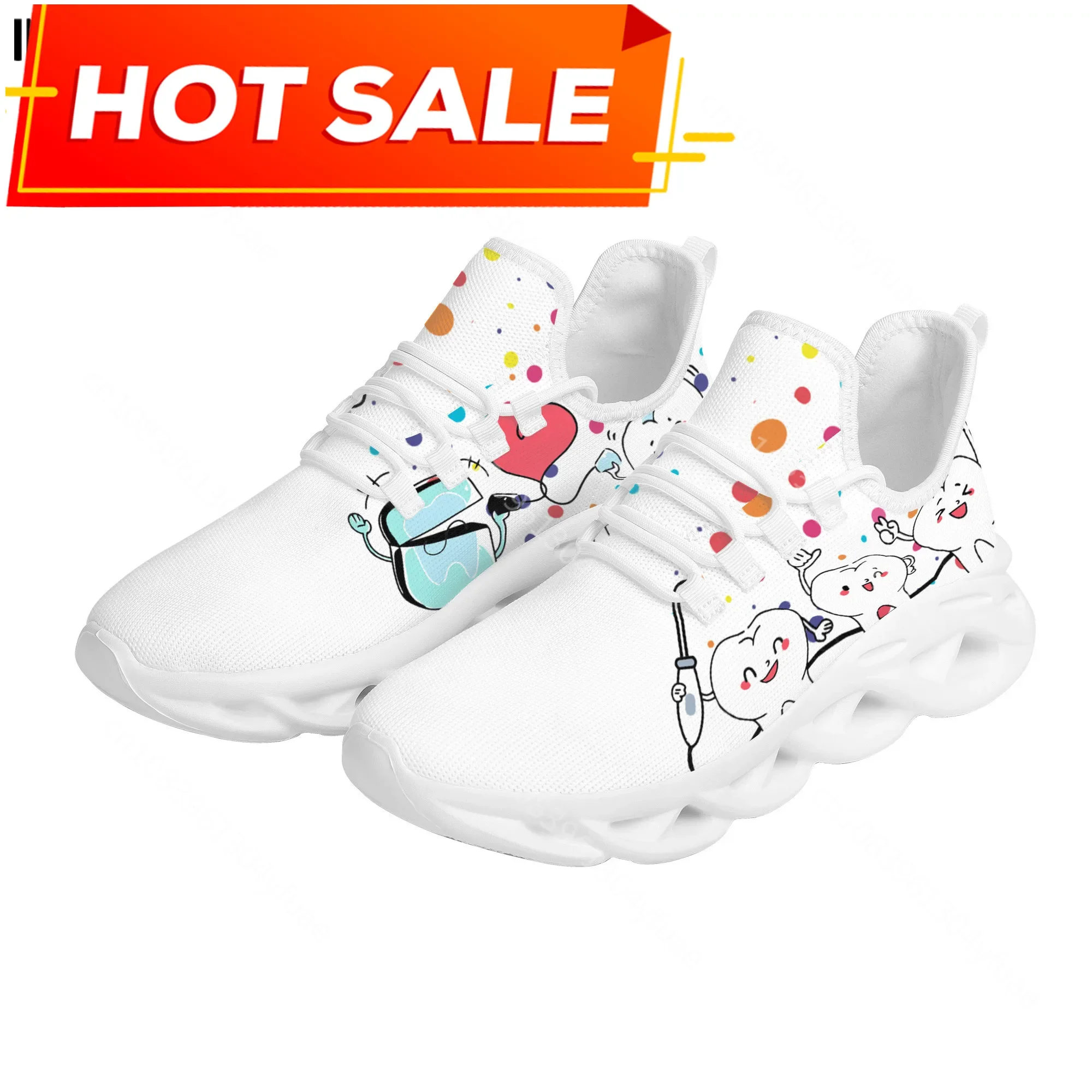 New Trend Women Flats Cartoon Dentist Tooth Pattern Casual Shoes Breathable Mesh Female Sneakers Zapatos Mujer 2022