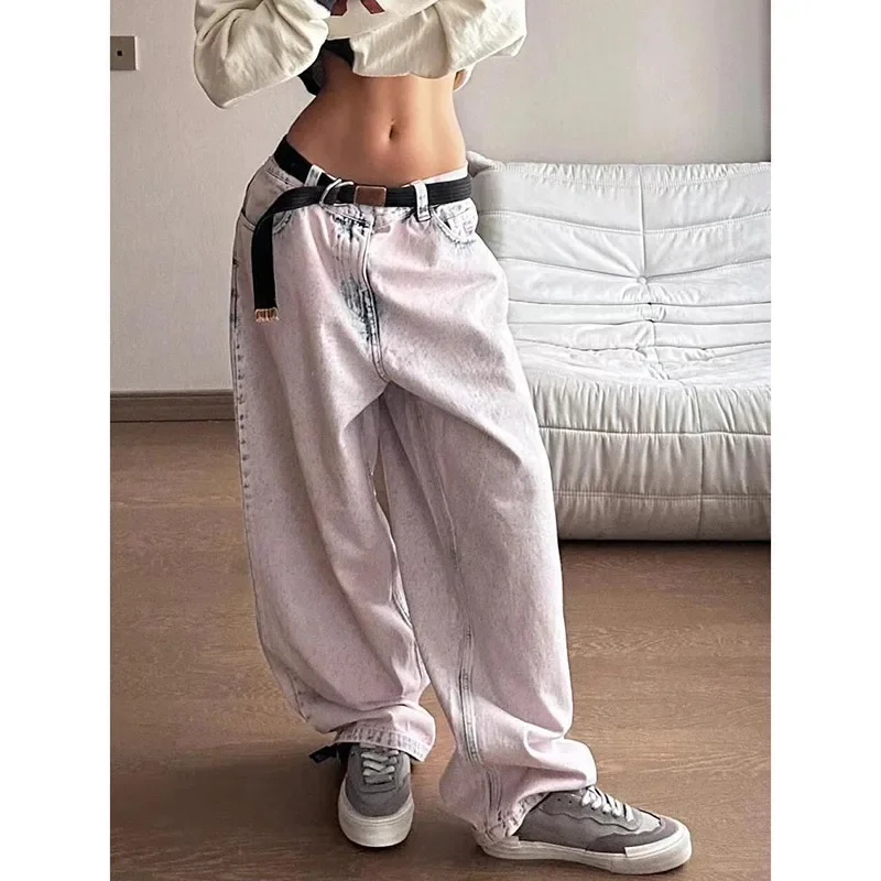 

Уличная одежда, винтажные розовые мешковатые джинсы, женские Y2K, широкие джинсы с высокой талией в стиле хип-хоп, прямые повседневные джинсовые брюки большого размера, Pantalones