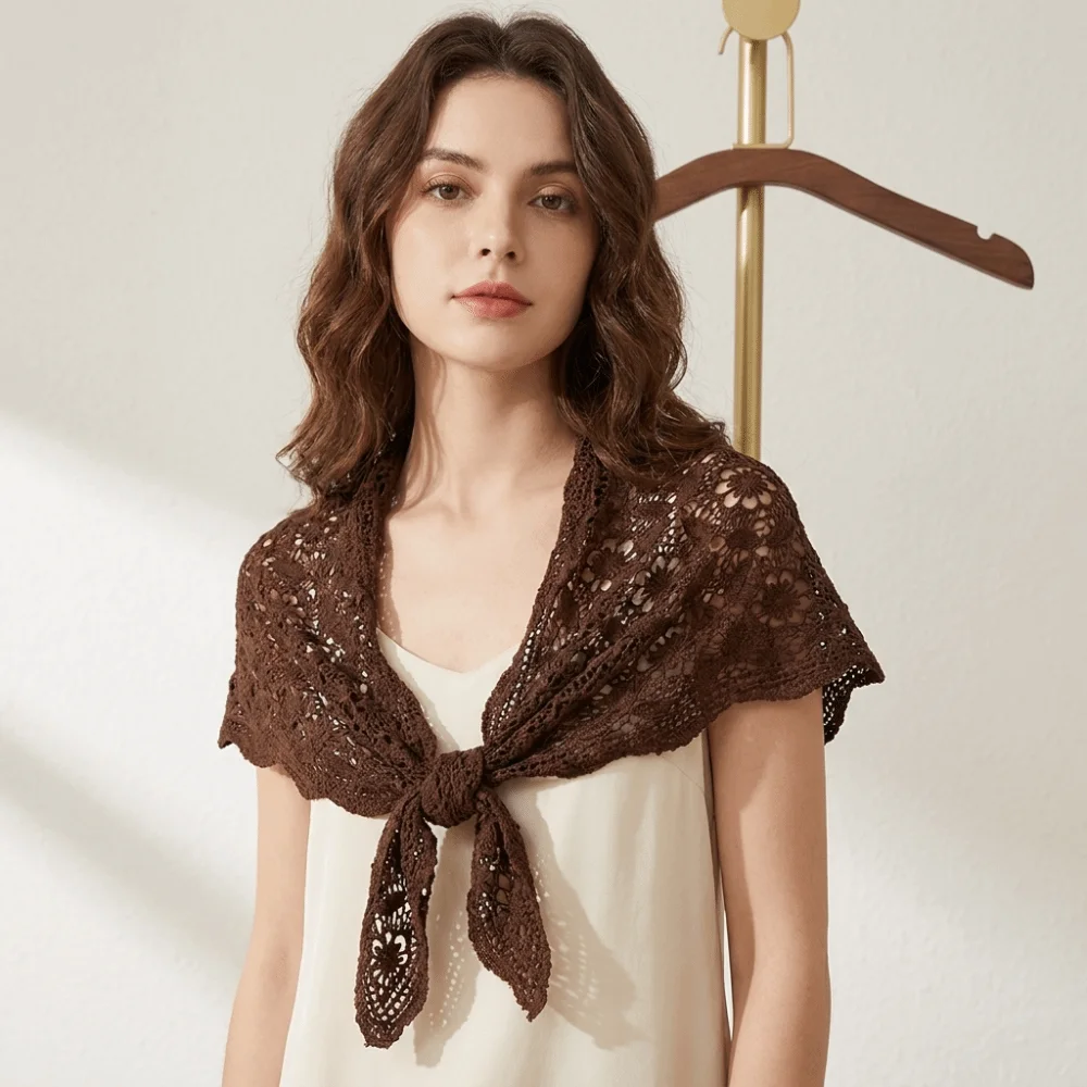 

Simple Fake Collar Knitted Triangle Scarf Ethnic Style Cape Hollow Out Lace Shawl Scarf Accessories Cloak Fart Curtain Women