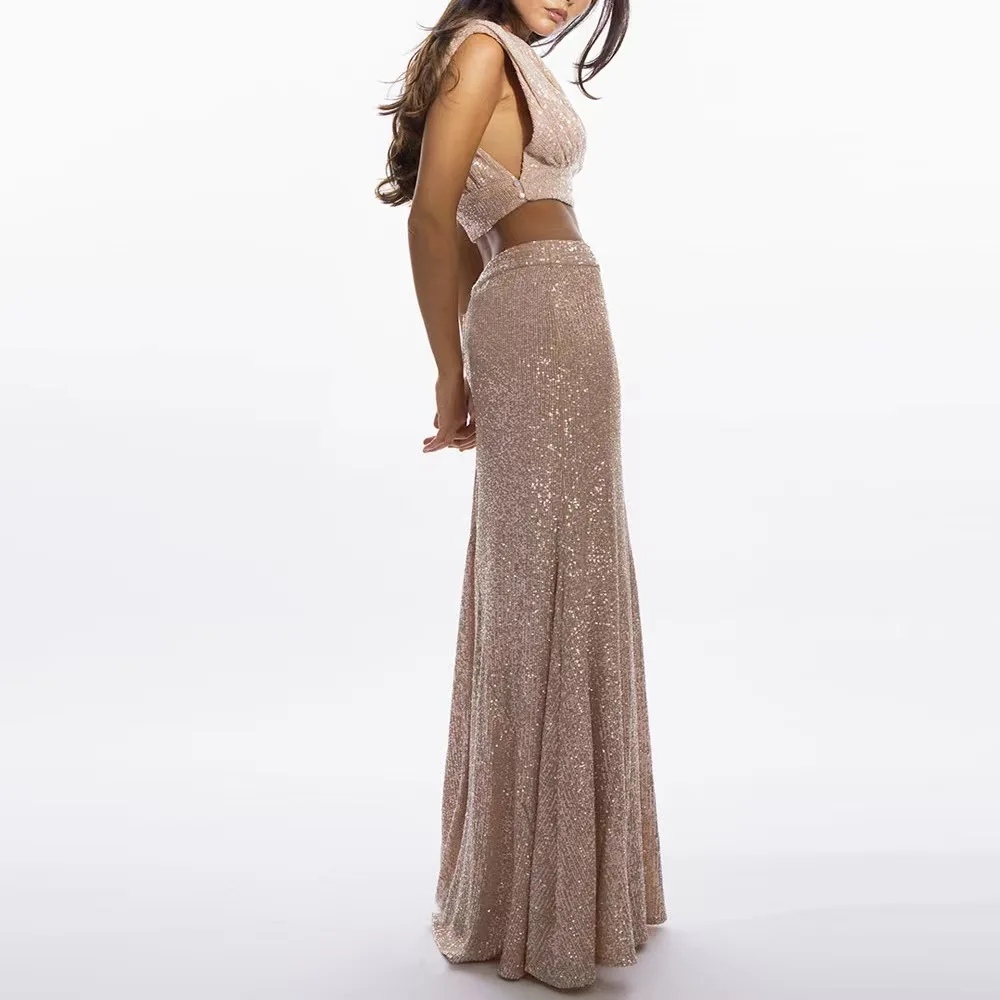 Feng Liang Pi ort Sve – ensemble haut et jupe à paillettes, coupe cintrée, jupe longueur f pour femmes, été 2023
