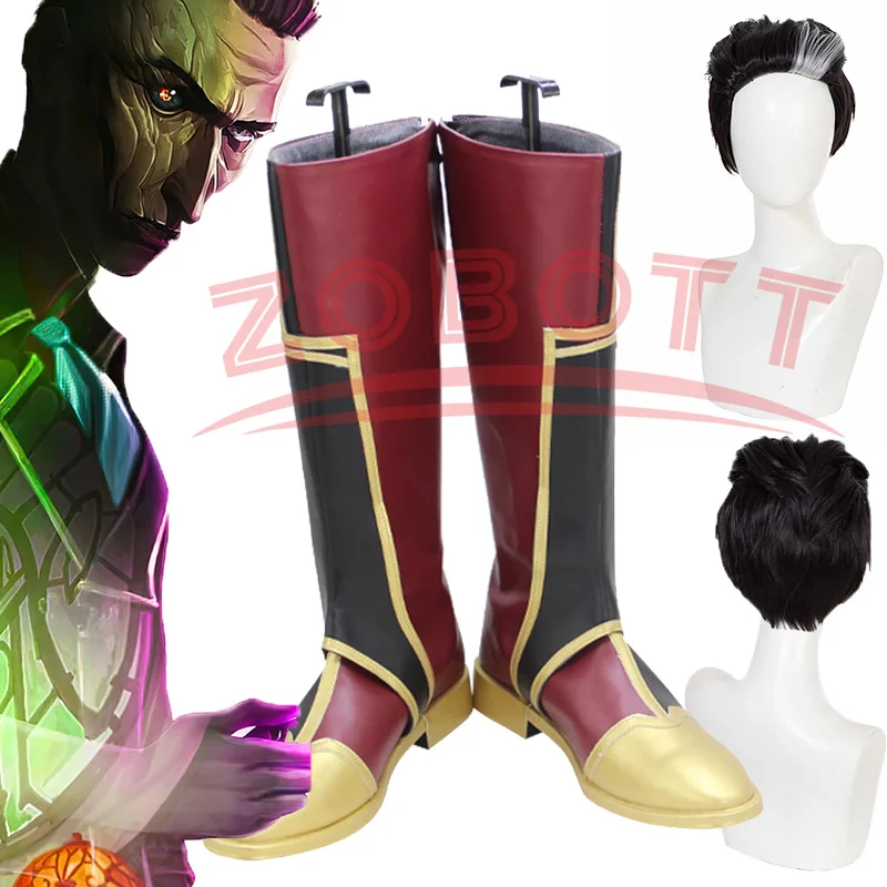 Game LOL Arcane Silco Cosplay Shoes Boots Halloween Costume Accessories Props women men Halloween cosplay shoes and wig prop