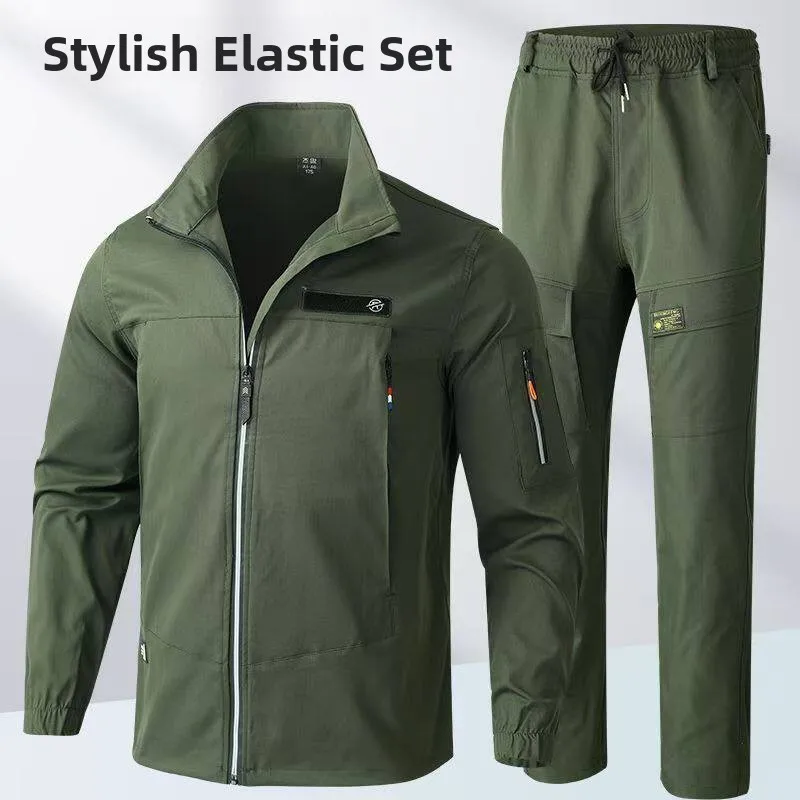 

Men's Workwear Windproof Waterproof Spring Autumn Jaet Pants Set Construction Site Labor Protection Clothing Printed Embroi...