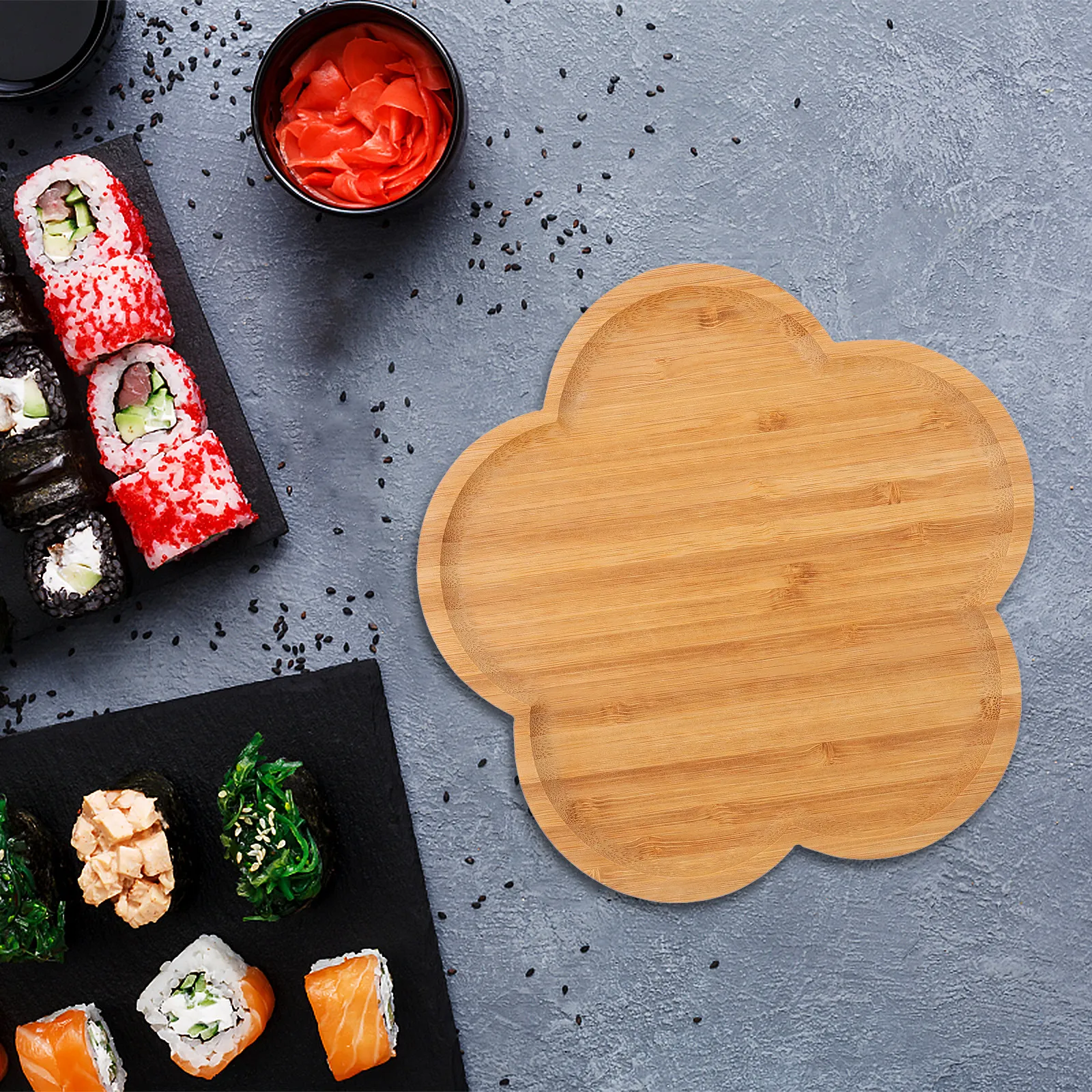 1Pcs Bamboo Food Tray Elegant Floral Design Multi Use Pastry Board Dessert Plate Tableware Tray for Kitchen Hotel Office Tea Cup