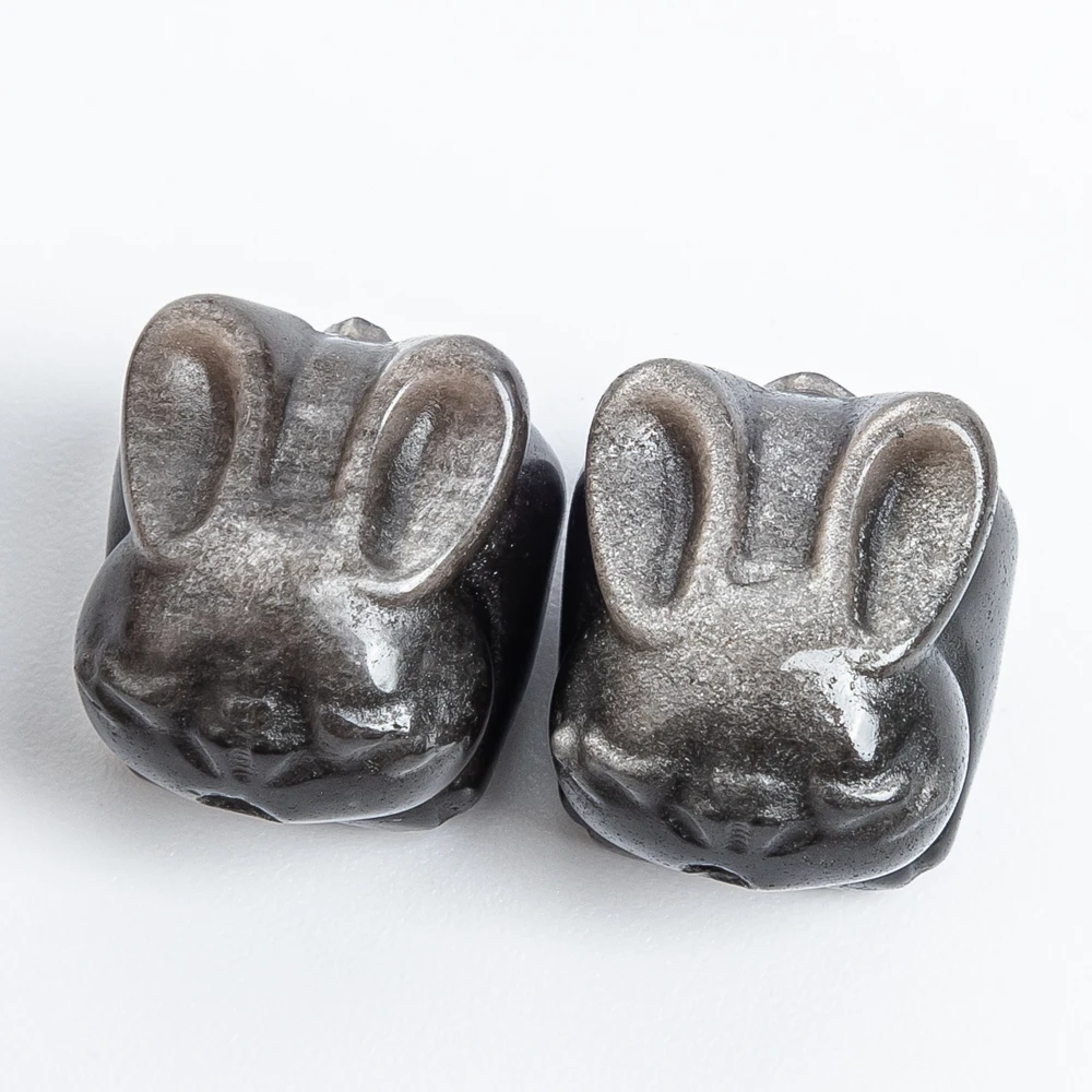 

5Pcs Mini Silver Sheen Obsidian Bread Bunny Pendant 16x14mm Kawaii Charm with Hole for Keychain Jewelry Making Diy Necklace