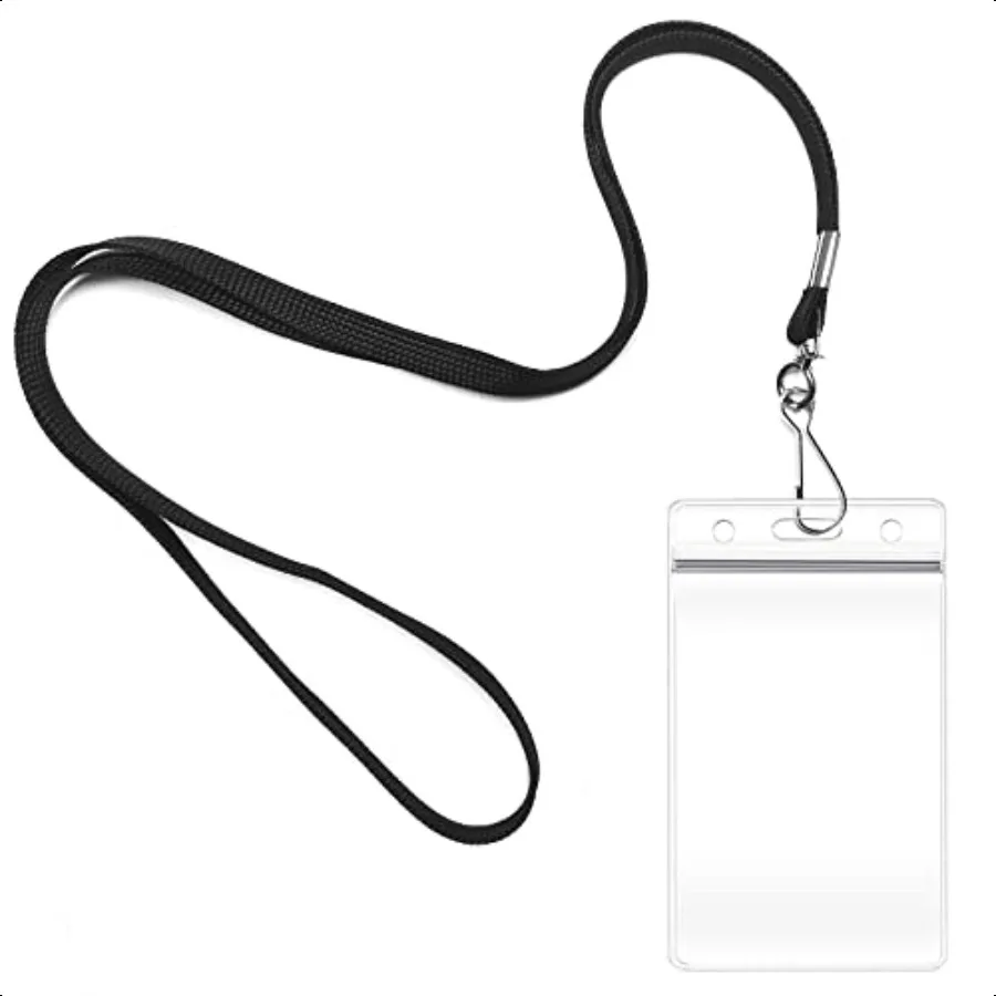 

2 Pack ID Card Badge Holders with Black Durable Cruise Lanyard Vertical Waterproof Clear Extra Thick Plastic Name Tags for Offi