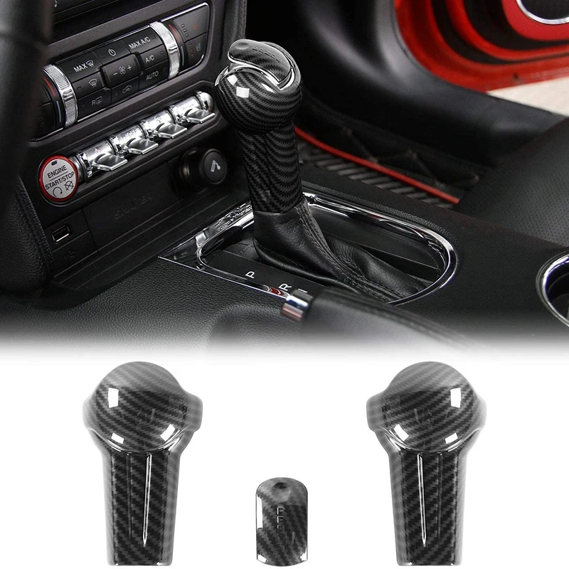 Gear Shift Knob Cover Kit Trim ABS for Ford Mustang 2015 2016 2017 2018 2019 (Carbon Fiber)