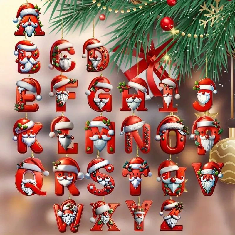 2D Christmas Letter Pendant Acrylic Santa Claus Pattern Hanging Ornaments Xmas Tree Decoration For 2025 New Year Party Supplies