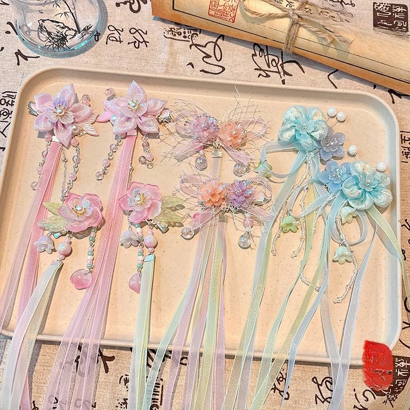 Hair Clip with Flowers, Bells & Tassels – Ribbon Streamer Hair Accessory for Women, Festival Gift for Her Kids Accessories