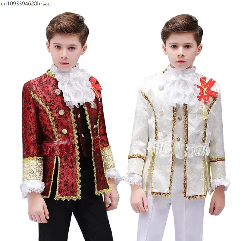

Kid Boys Retor Formal Dress Victorian Prince King Costume Noble Retro Blazer Suits Court Jacket Halloween For Child Coat Royal