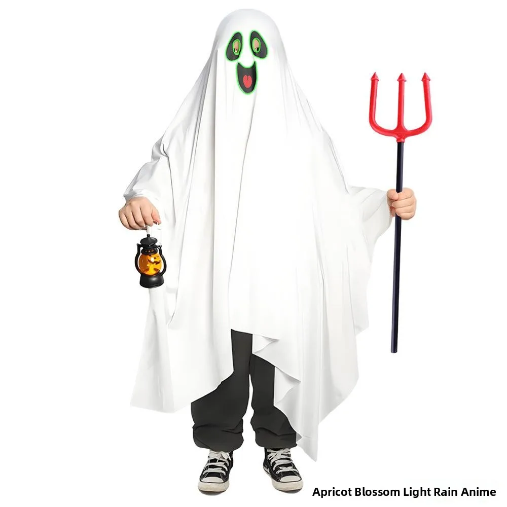 Glowing Ghost Face Skeleton White Robe Cape loween Costume Children's Night Outfit Adult Performance Costume