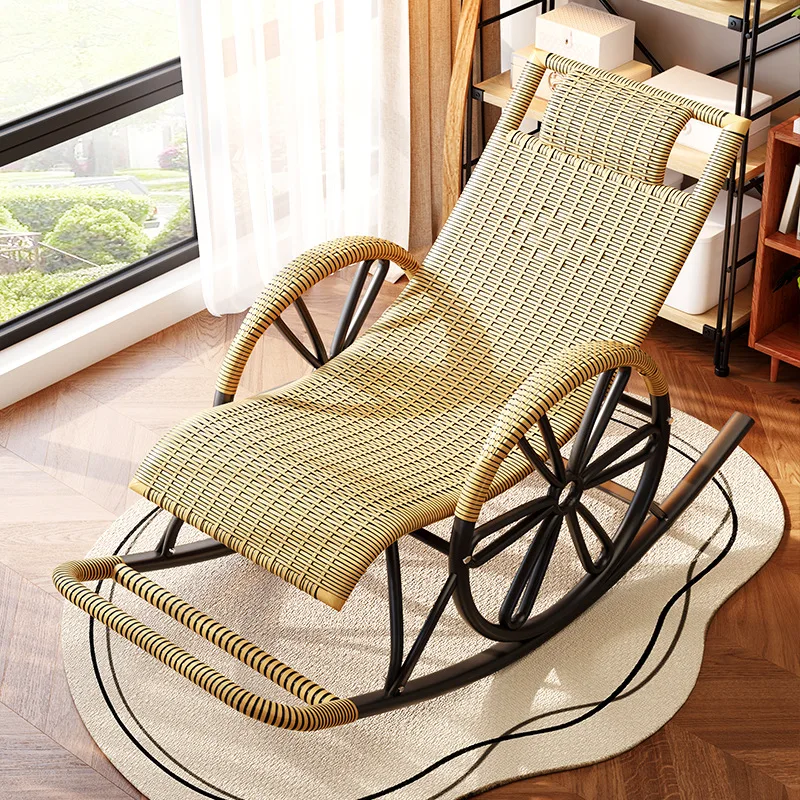 ww Rattan Rocking Chair Recliner Adult Rocking Recliner Balcony Leisure Rattan Elderly Lounge