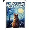 Van Gogh Welcome Starry Cat Garden Flag 12 x 18 inch Double Sided Oil Paint Yard Flags Small Burlap Flag for Outside Decor ( jjp