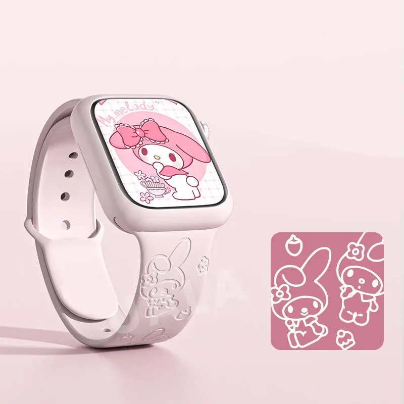 My Melody Sanrio สายซิลิโคนสําหรับ Apple Watch Bands 38 มม.41 มม.42 44 45 49 มม.สร้อยข้อมือ IWatch Series Se 9 8 7 6 5 3 Ultra 2 Band