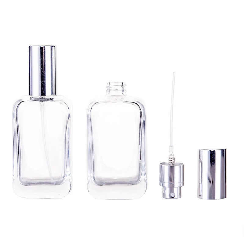 1Piece 30ml Flat Round Perfume Liquid Refillable Bottle Cosmetic Container Portable Transparent Glass Empty Spray Pump