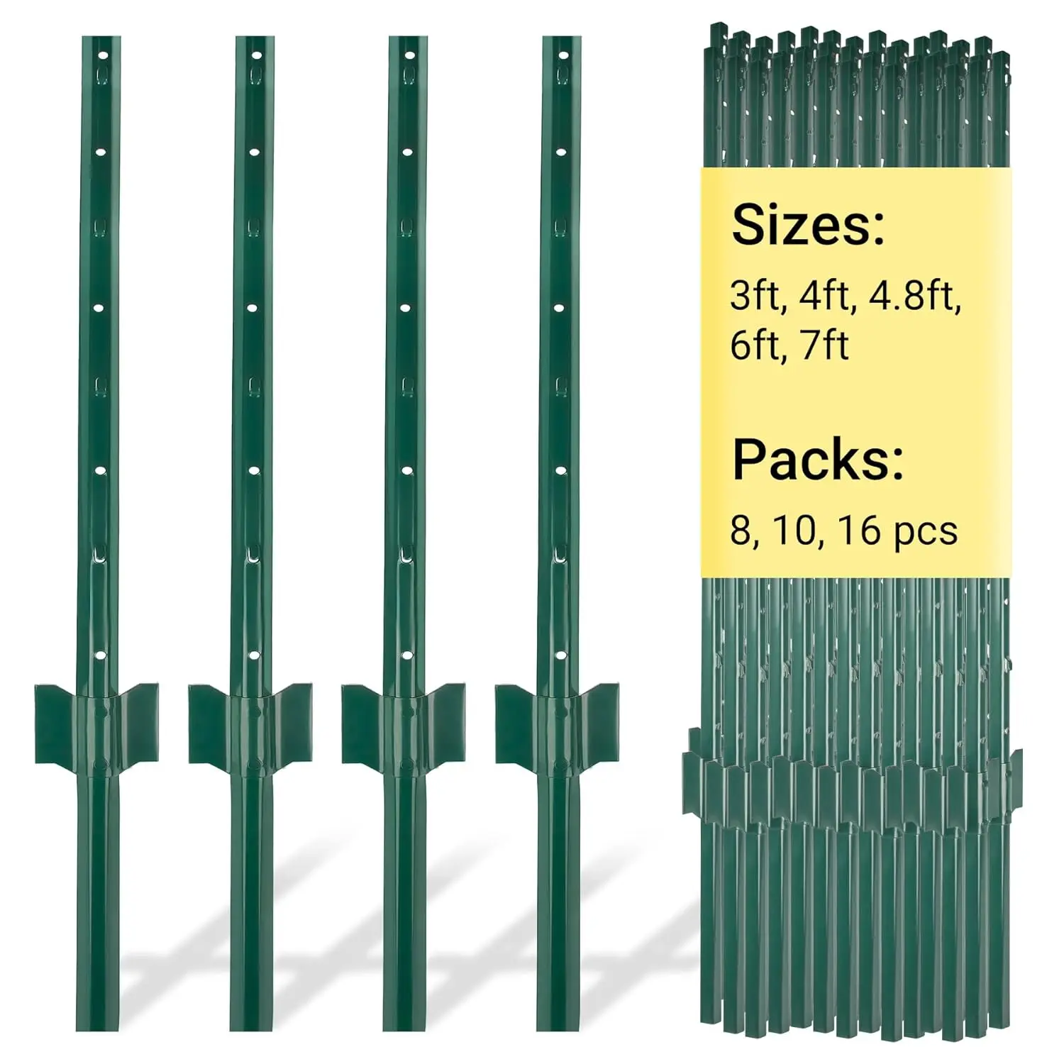 

Green Metal Fence Posts 4 FT, 16 Pack Heavy Duty U Posts No Dig for Wire Mesh, Temporary Fencing