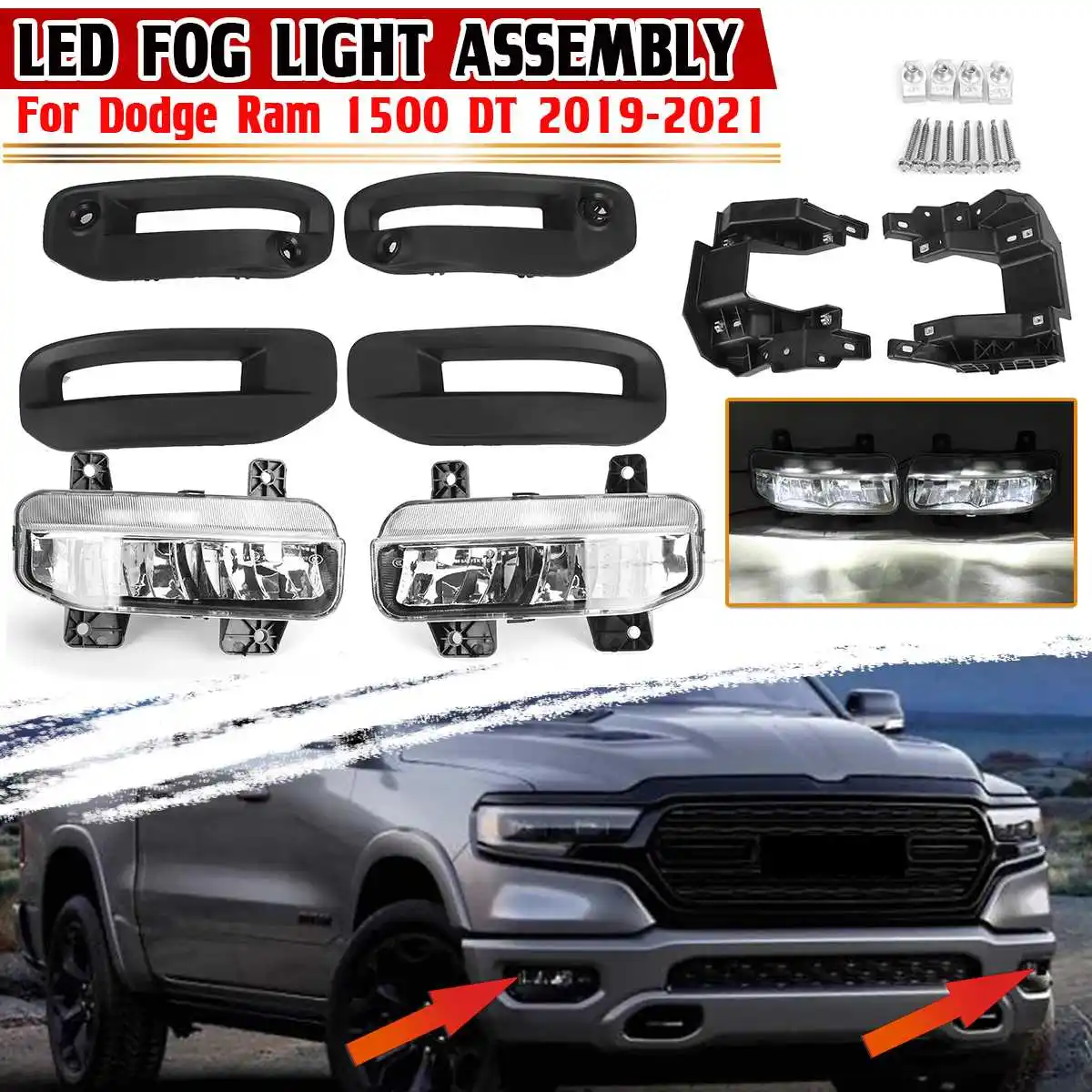 New LED Front Bumper Fog Lights Assembly Kit Fog Lamp Frame Bracket For Dodge Ram 1500 DT 2019 2020 2021 Headlights Foglights