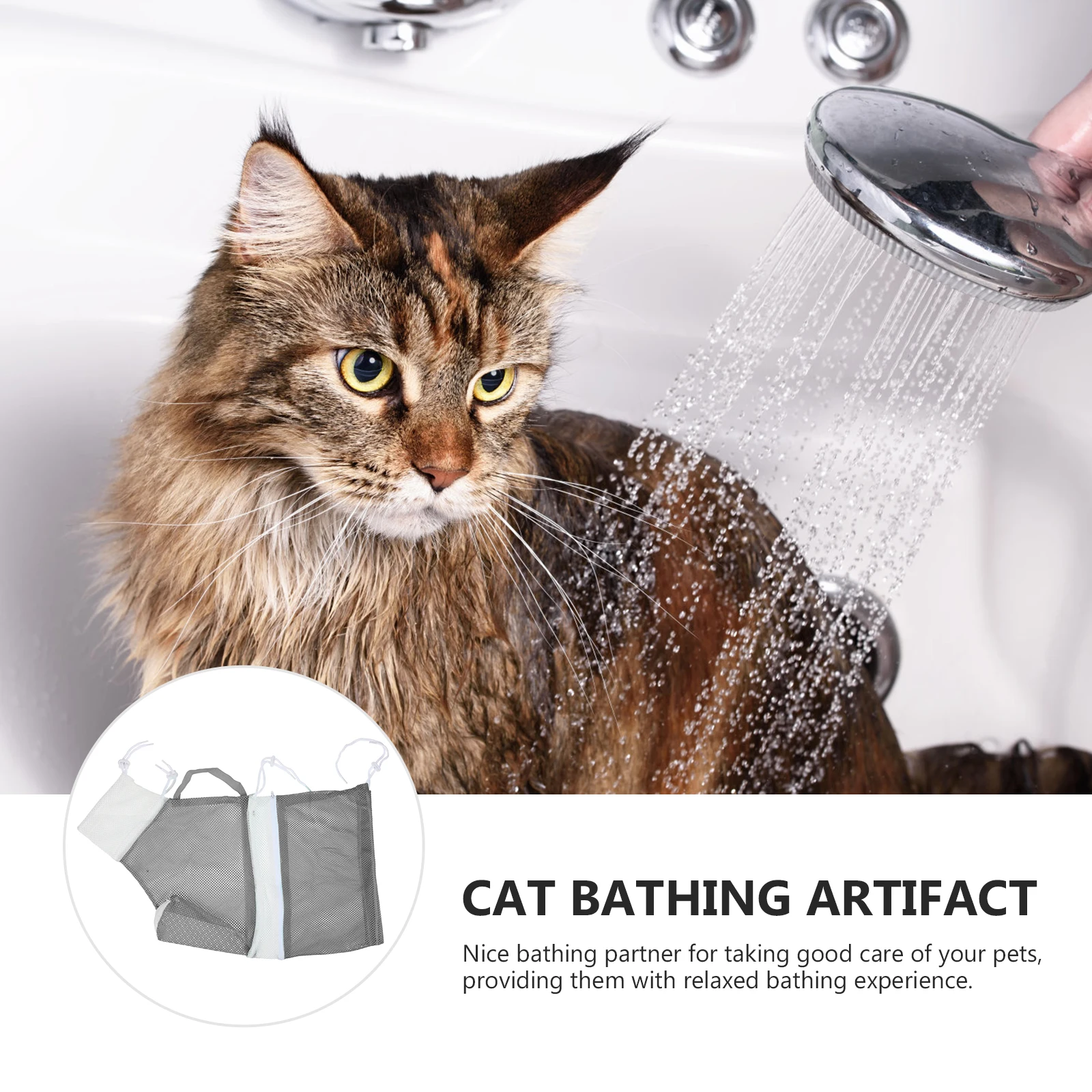 

Adjustable Cat Shower Bag Bathing Net H for Nails Teeth Ears Cleaning Pet Exam Calm Portable Polyester Mesh Bag Cat Grooming