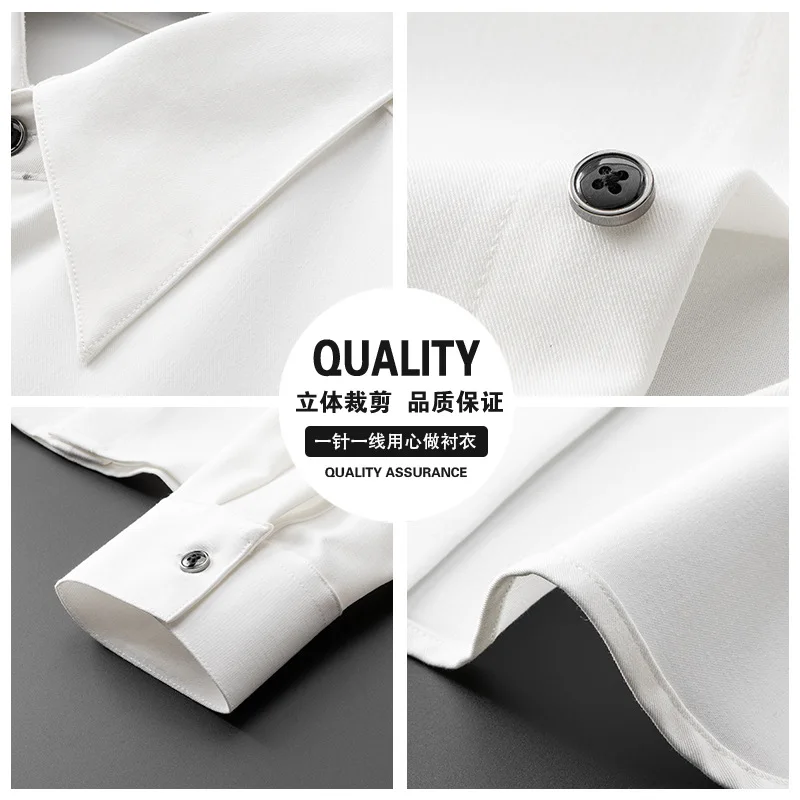 2024 New Bamboo Fiber Shirt Men's Long sleeved Shirt Solid Color Elastic Non iron Professional Fashion Casual Shirt