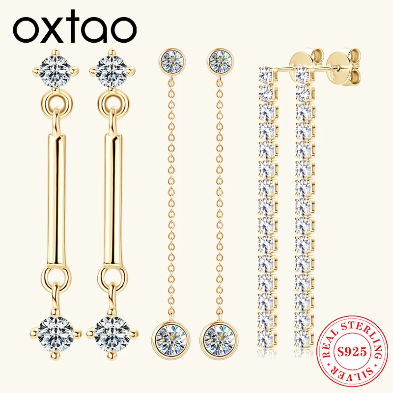 

Сертифицированные OXTAO длинные серьги с кисточками для женщин, настоящее серебро 925, цвет D, сверкающие серьги-капли с муассанитом, свадебные украшения