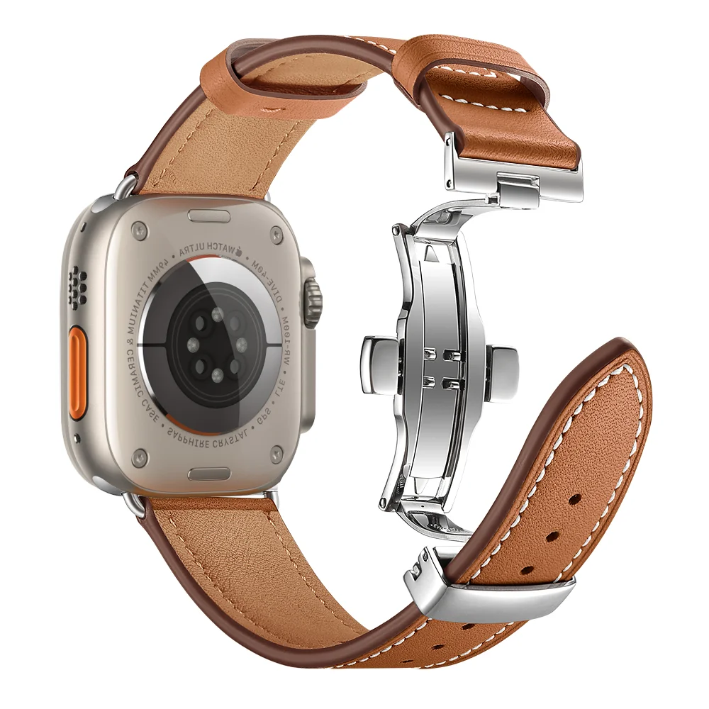 Correa de cuero para Apple watch, banda de 45mm, 41mm, 44mm, 40mm, 42mm, 38mm, ultra 49mm, pulsera para iWatch series 8, 7, SE, 6, 5, 4