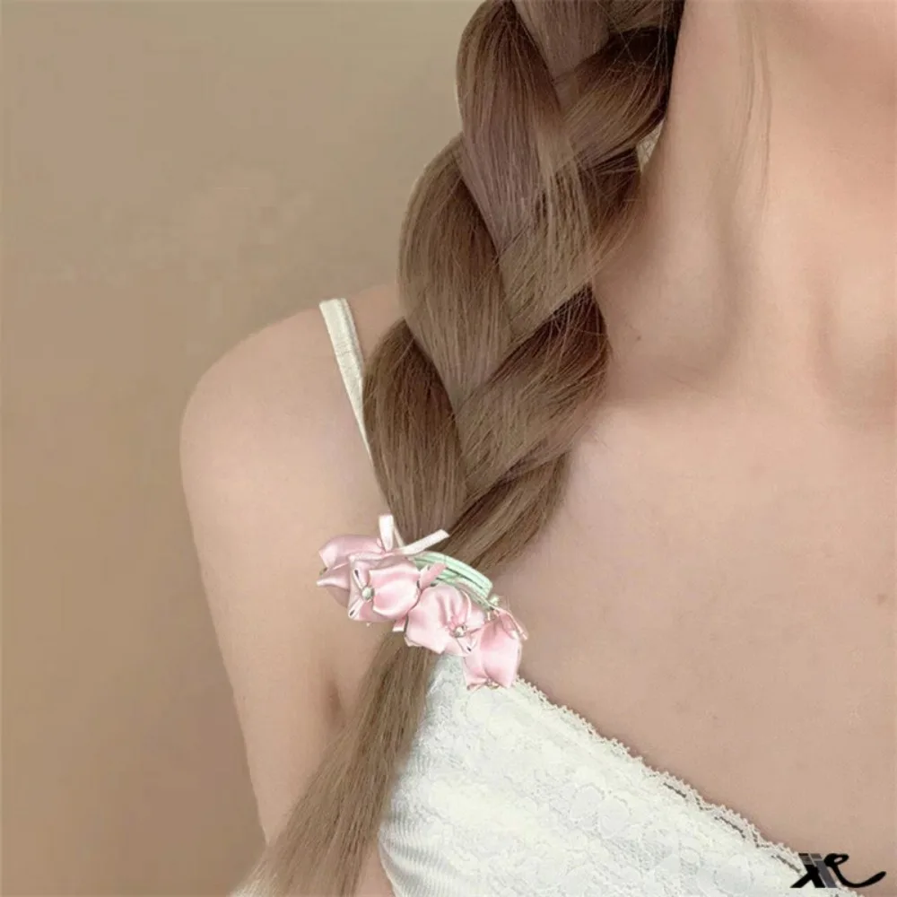 

Korean Sweet Tulip Bow Hair Ties Elastic Bands Cute Little Girl Rope Summer Flower Hair Accessories 1 Pair Kids Headwear
