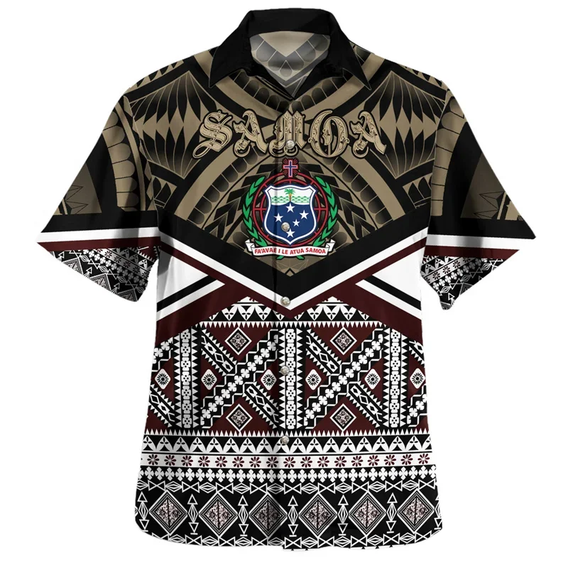 

Samoa Polynesian Hawaiian Shirts for Men New Design 3d Printed Short Sleeves Lapel Blouse Tops Women Summer Casual Button Shirt