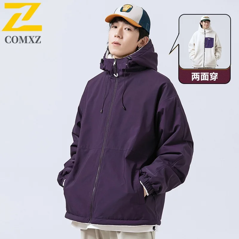 سترة رجالية مملوءة بقلنسوة مميزة من COMXZ 2025 سترة سميكة ودافئة للتسلق في الهواء الطلق سترة واقية جديدة للشتاء #4