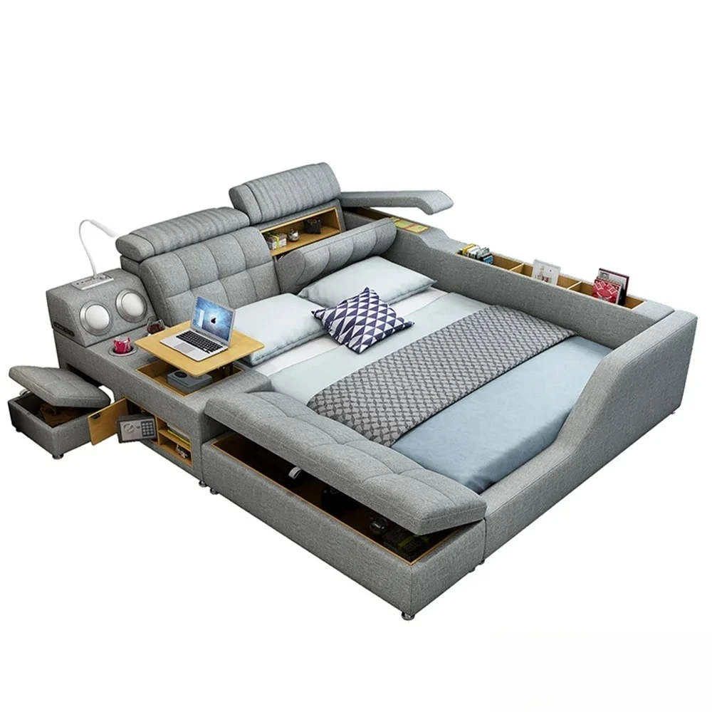 #Modern Multi-Functional Tech Smart Bed with Storage, Speakers, USB, Bookshelves, and Tatami – Luxury King/Queen Ultimate Bed