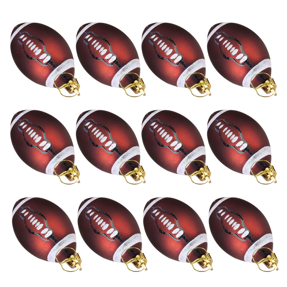 

12pcs Christmas Ornaments Set: Rugby Shape Christmas Ornaments - Plastic Sports-Themed Xmas Tree Decorations For Home And Office