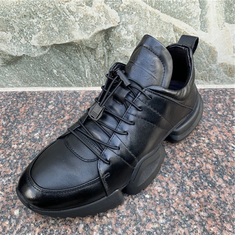 True Genuine Leather Shoes Men Trekking Athletic Luxury Running Jogging Sneakers Thick Soled Original Cowhide Sports Non-Slip