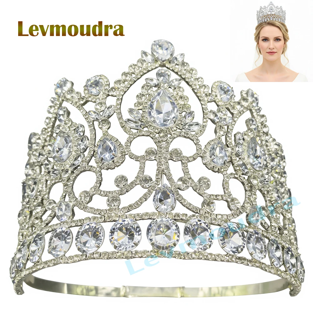 

Levmoudra Queen Crown Crystal Big Jewelry Tiara for Women Bride Hair Accessories Wedding Headdress