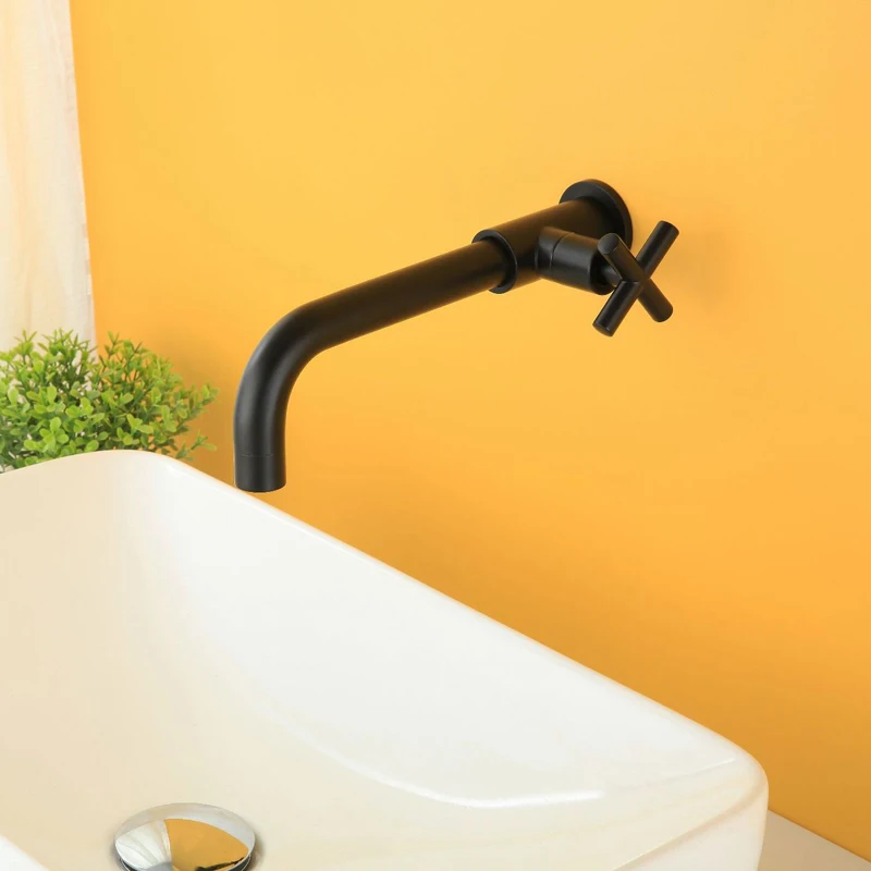 SKOWLL Rubinetto per lavabo monoforo per bagno, montaggio su piano, rubinetto singolo per lavabo freddo, nero opaco